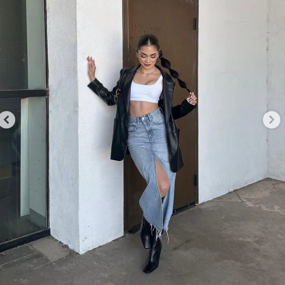 Zara Long Denim Slit Skirt size XS blue - Picture 3 of 15